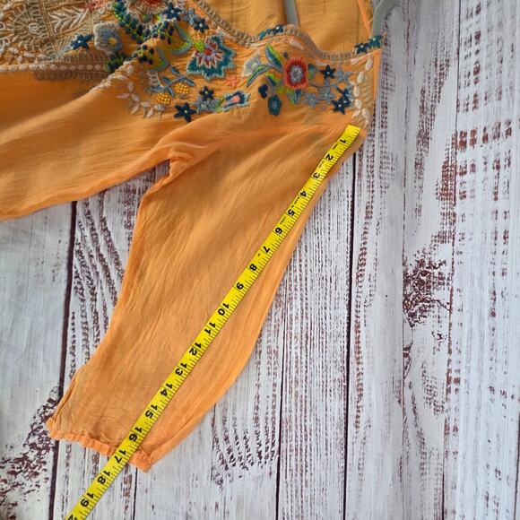 Johnny Was Orange Tropical Blouse (S) Multicolor Emboidered Whimsy Fairy V-Neck - Picture 12 of 13